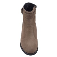 Vue de face des bottines femme daim taupe bicolore Mella Italie