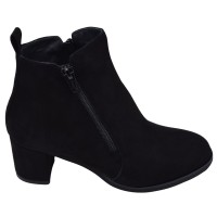 Profil extérieur des bottines daim noir Mella Italie 2398 avec double fermeture éclair