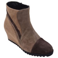 Bottines compensées femme Mella Italie 86 en daim taupe et chocolat vue trois quarts