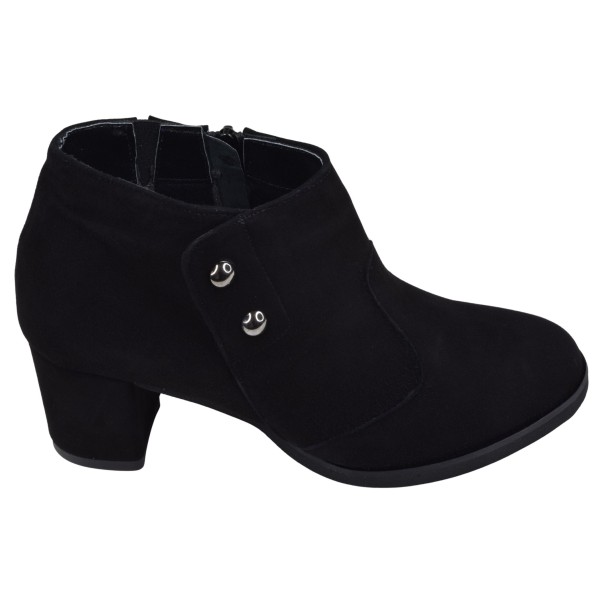 Profil extérieur des low boots noires Mella Italie 2519 en cuir velours.