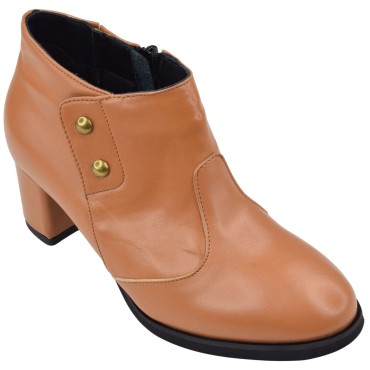 Low boots femme en cuir cognac Mella Italie 2519 petites pointures 32 à 35 vue de trois-quarts.