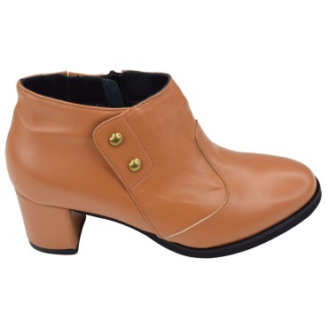 Profil extérieur des low boots en cuir lisse cognac Mella Italie 2519.
