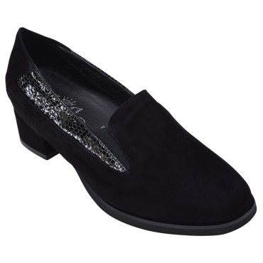 Mocassins femme en daim noir Mella Italie 2037 vue de trois quarts