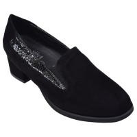 Mocassins femme en daim noir Mella Italie 2037 vue de trois quarts