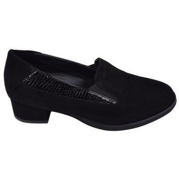 Profil extérieur des mocassins Mella Italie 2037 en daim noir