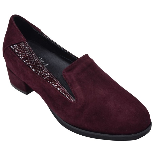 Mocassins femme en daim bordeaux Mella Italie 2037 vue de trois quarts