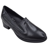 Mocassins femme en cuir noir Mella Italie 2037 vue de trois quarts