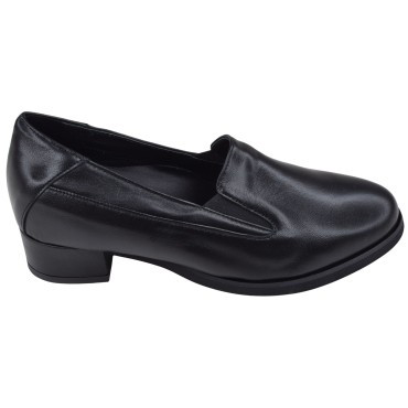 Profil des mocassins en cuir noir Mella Italie 2037